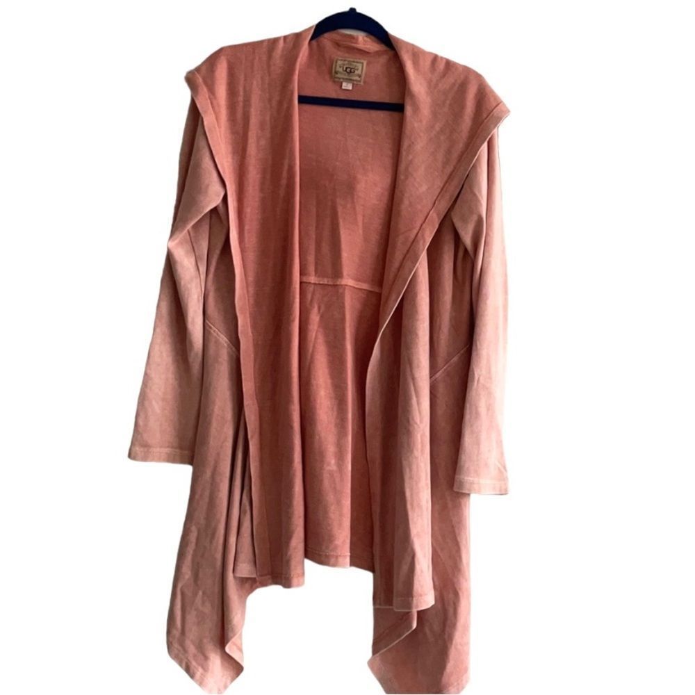 Ugg cotton blend oversized draped hooded open sweatshirt, coral. Women’s size S